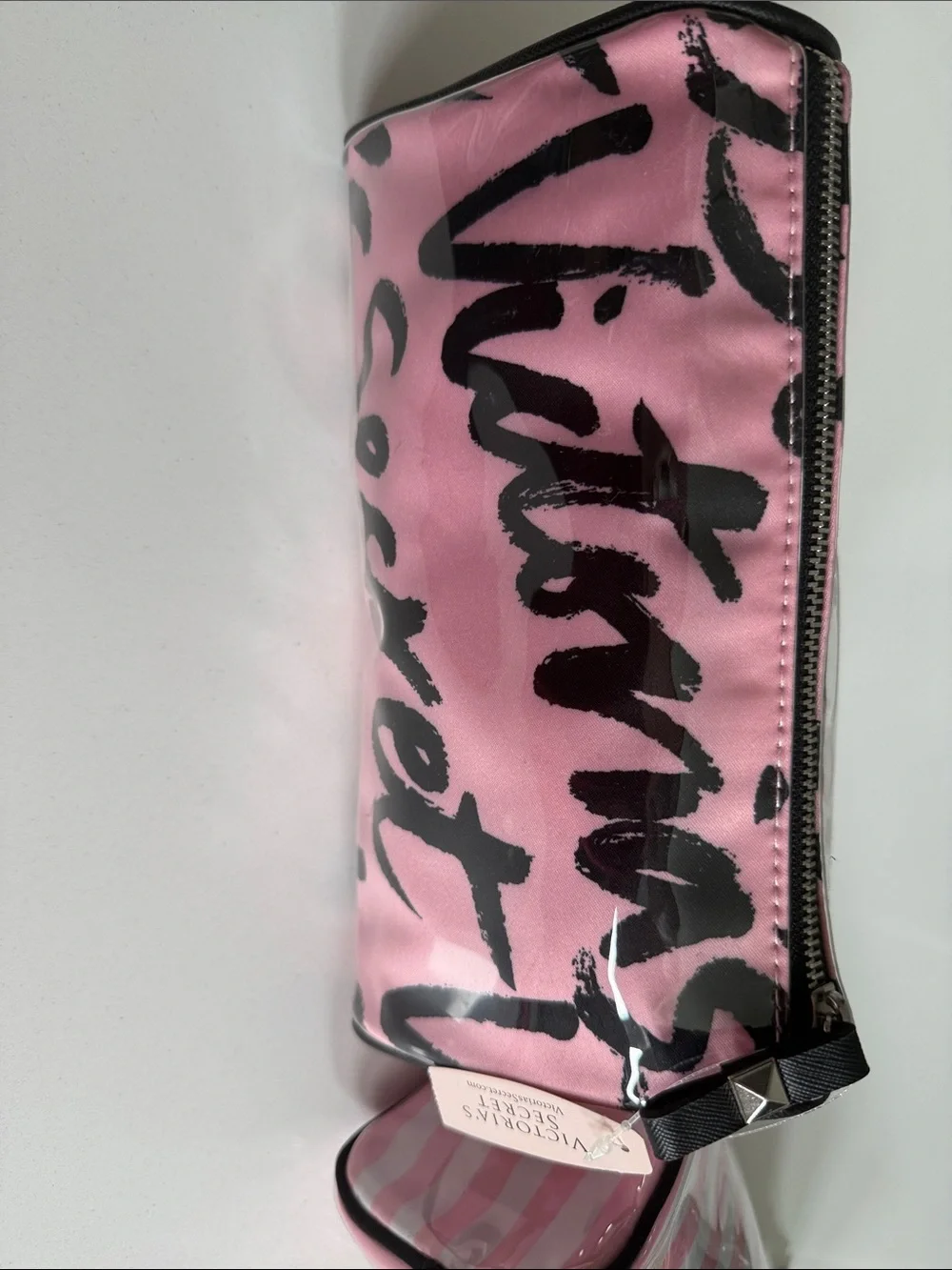 NWT Bundle of 2 Victoria's Secret Pink Striped & Script Cosmetic Pouches